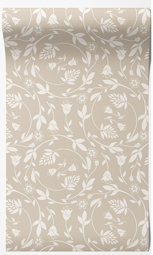 Floral Swirl Botanical Wallpaper – Blue & Neutral
