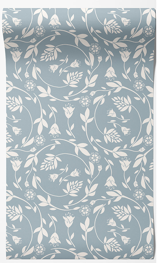 Floral Swirl - Blue and Neutral Colors