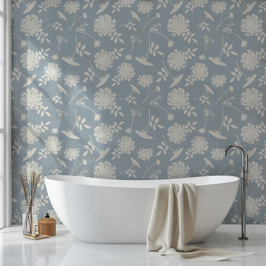 Queen Anne's Lace Floral Wallpaper – Soft Blue or Sage