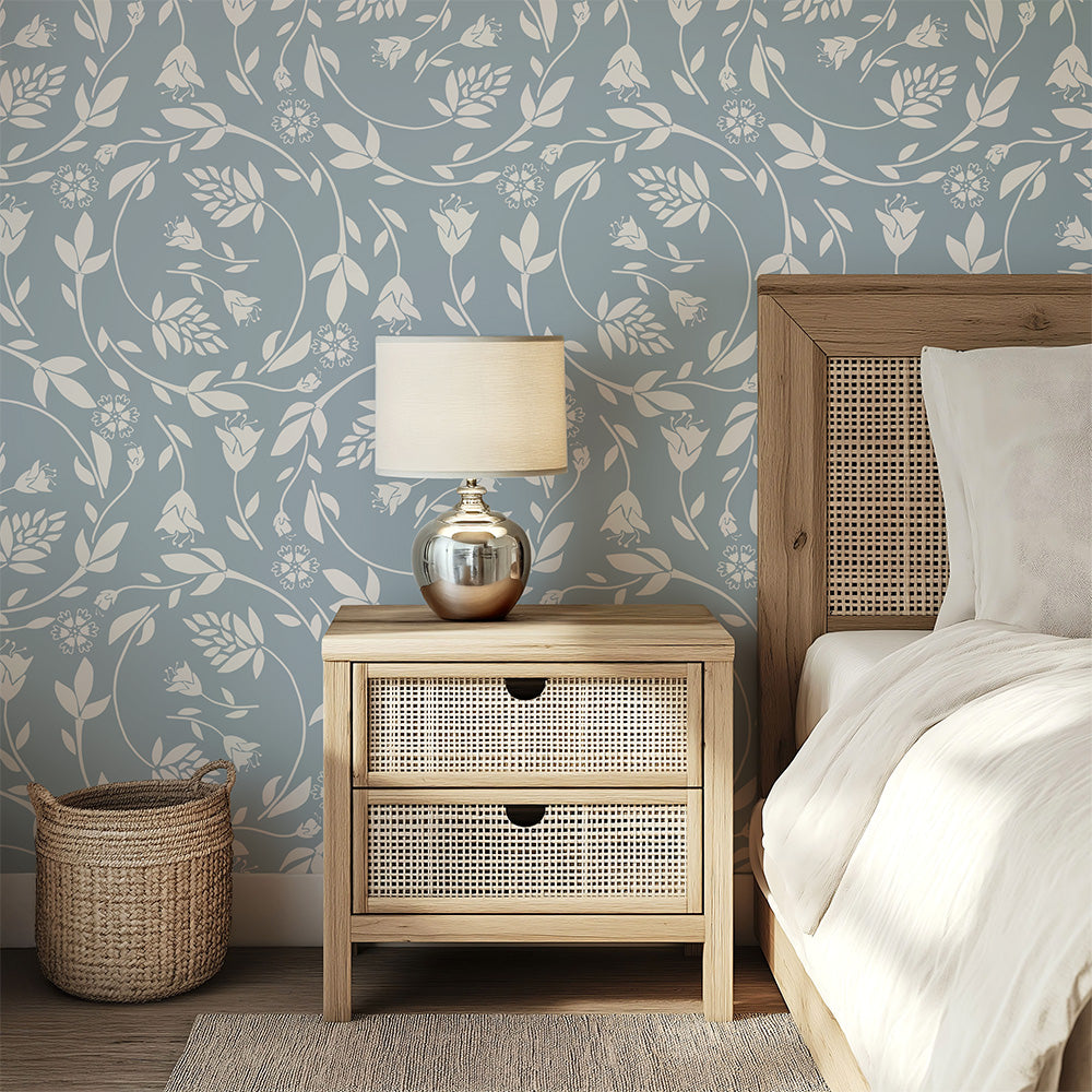 Floral Swirl - Blue and Neutral Colors