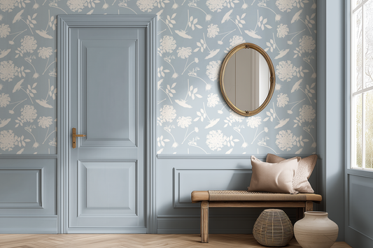 Queen Anne's Lace Floral Wallpaper – Soft Blue or Sage